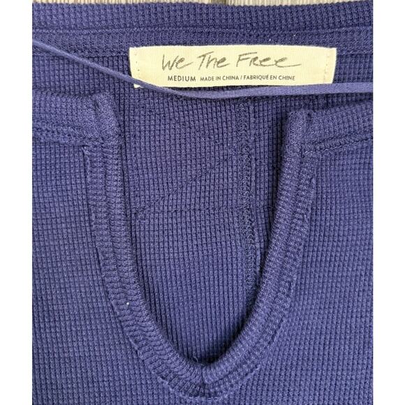 Free People Navy Cozy Sweater Crochet Cuff V-Neck Essentials Thermal Top Medium - Picture 3 of 6